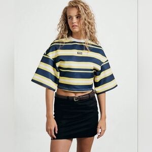 NWT AiiRZ Striped Boxy Crop Top - Navy, Yellow & White - Size L